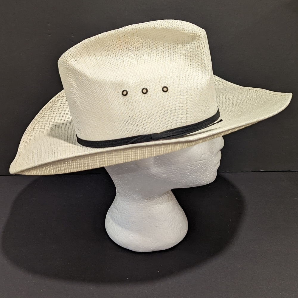 Vintage Ganadero Saturno White Cowboy Hat Size 7 1/8 Thin Black Band